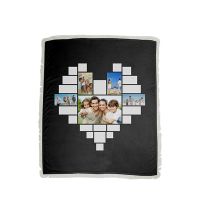 Sublimation Heart Panel Flannel Blankets With  White Tassel 100*125cm