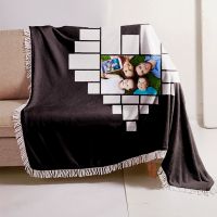 Sublimation Heart Panel Flannel Blankets With  White Tassel 125*150cm