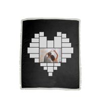 Sublimation Heart Panel Flannel Blankets With  White Tassel 125*150cm