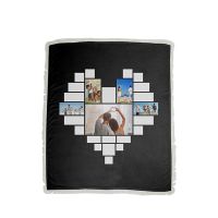 Sublimation Heart Panel Flannel Blankets With  White Tassel 125*150cm