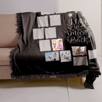 I Love You to the Moon and Back-Moon Panel Flannel Sublimation Blankets with Black Tassel 100*125cm