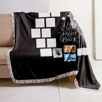 I Love You to the Moon Sublimation Panel Flannel Blankets with White Tassel 100*150cm