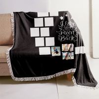 I Love You to the Moon Sublimation Panel Flannel Blankets with White Tassel 100*125cm