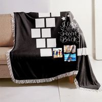 I Love You to the Moon Sublimation Panel Flannel Blankets with White Tassel 125*150cm