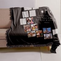 I Love You to the Moon and Back-Moon Panel Flannel Sublimation Blankets with Black Tassel 100*150cm(Small text)