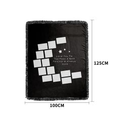 I Love You to the Moon and Back-Moon Panel Flannel Sublimation Blankets with Black Tassel100*125cm(Small text)