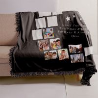 I Love You to the Moon and Back-Moon Panel Flannel Sublimation Blankets with Black Tassel100*125cm(Small text)