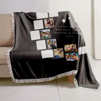 I Love You to the Moon and Back-Moon Panel Flannel Sublimation Blankets White Tassel 100*150cm (Small text)