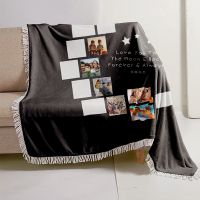 I Love You to the Moon and Back-Moon Panel Flannel Sublimation Blankets White Tassel 100*125cm (Small text)