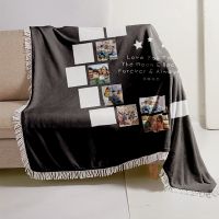 I Love You to the Moon and Back-Moon Panel Flannel Sublimation Blankets White Tassel 125*150cm(Small text)