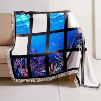 Sublimation 18 Panel Flannel Blankets With White Tassel 100*150cm