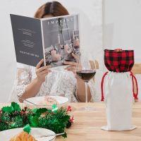 Sublimation christmas decorations wine bottle cover red and black plaid wine bag