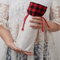 Sublimation christmas decorations wine bottle cover red and black plaid wine bag