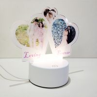 Sublimation Blank Acrylic lamp-frosted 3 hearts-with 15 colors USB stand