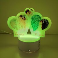 Sublimation Blank Acrylic lamp-frosted 3 hearts-with 3 colors USB stand