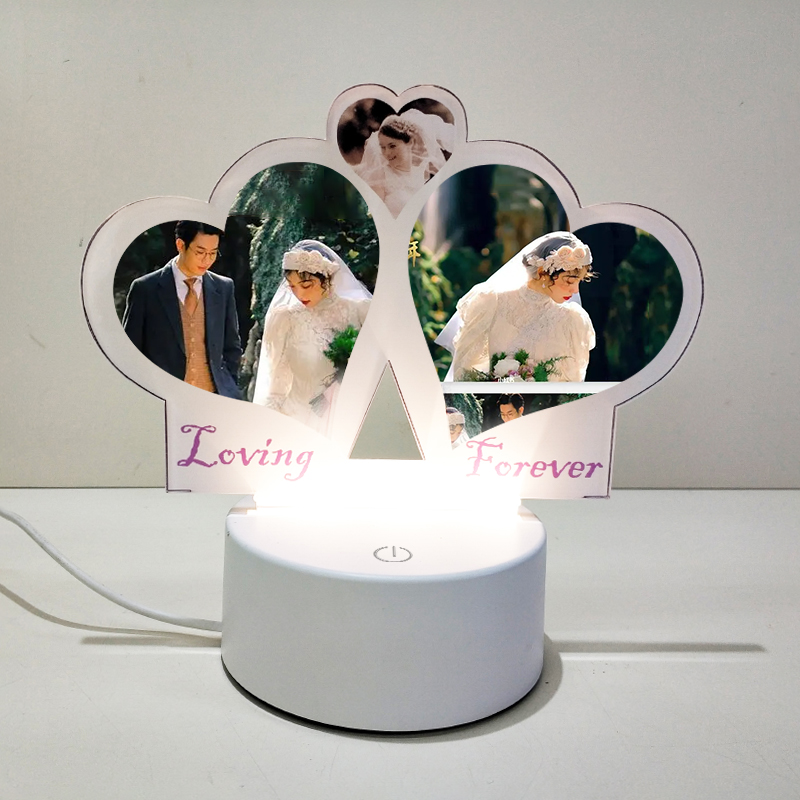 Sublimation Blank Acrylic lamp-white 3 hearts-with 15 colors USB stand and remote control