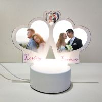 Sublimation Blank Acrylic lamp-white 3 hearts-with 3 colors USB stand