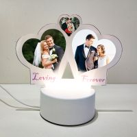 Sublimation Blank Acrylic lamp-white 3 hearts-with 3 colors USB stand