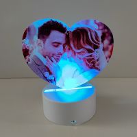 Sublimation Blank Acrylic lamp-frosted heart-with 3 colors USB stand