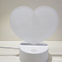 Sublimation Blank Acrylic lamp-white heart-with 15 colors USB stand and remote control