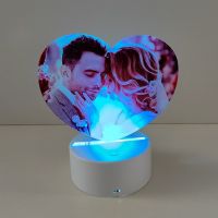 Sublimation Blank Acrylic lamp-white heart-with 15 colors USB stand and remote control