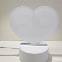 Sublimation Blank Acrylic lamp-white heart-with 3 colors USB stand