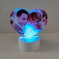 Sublimation Blank Acrylic lamp-white heart-with 3 colors USB stand