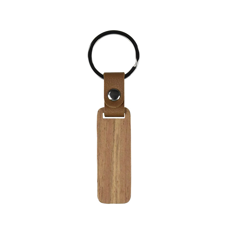 Laser Engraving Blank Rectangle Wood Keychain with Leather Closure-65mm*28mm*4mm