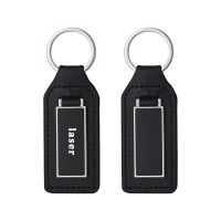 Laser Engraving Black Leather Metal Keychain with Black Aluminum Insert-Rectangle