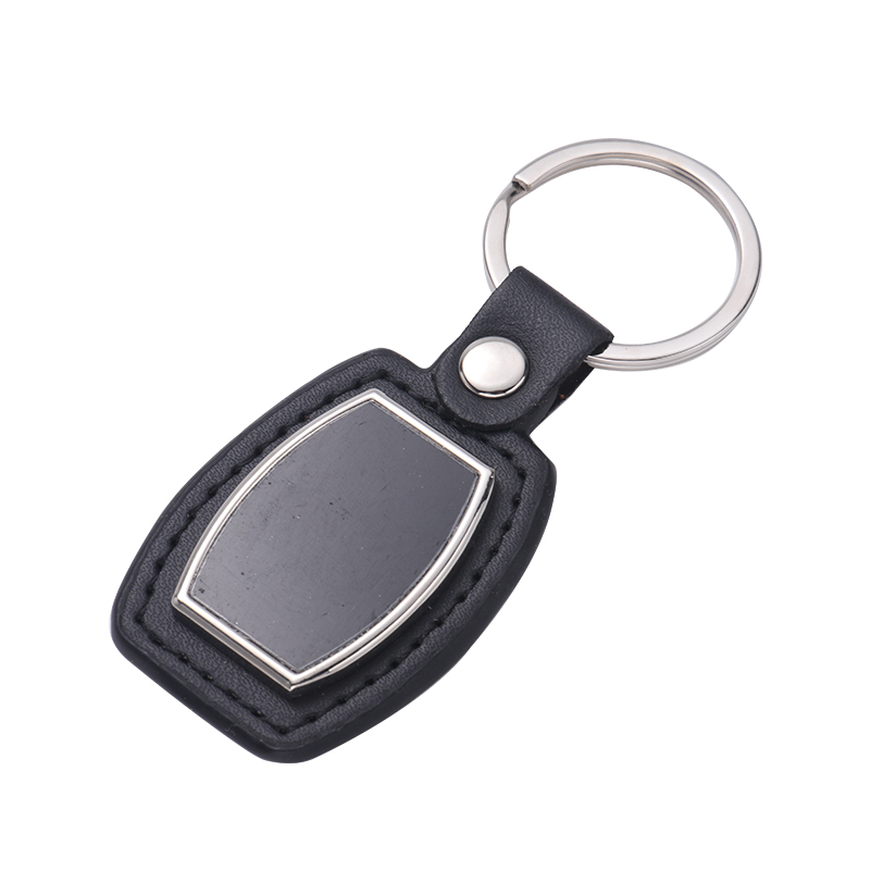 Laser Engraving Leather Metal Keychain with Black Aluminum Insert-PLS020