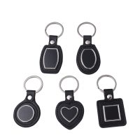 Laser Engraving Leather Metal Keychain with Black Aluminum Insert-PLS020