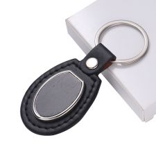 Laser Engraving Leather Metal Keychain with Black Aluminum Insert-PLS019