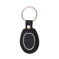 Laser Engraving Leather Metal Keychain with Black Aluminum Insert-PLS019