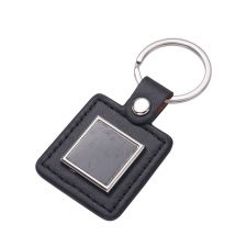 Laser Engraving Leather Metal Keychain with Black Aluminum Insert-PLS018