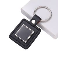 Laser Engraving Leather Metal Keychain with Black Aluminum Insert-PLS018