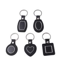 Laser Engraving Leather Metal Keychain with Black Aluminum Insert-PLS018