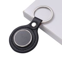 Laser Engraving Leather Metal Keychain with Black Aluminum Insert-PLS017