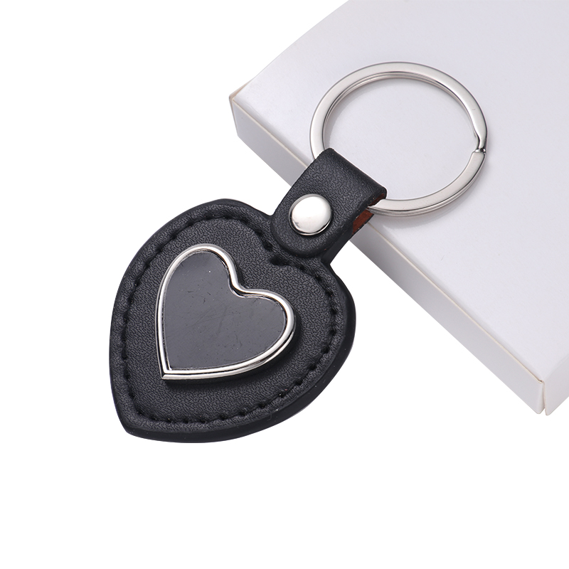 Laser Engraving Leather Metal Keychain with Black Aluminum Insert-PLS016