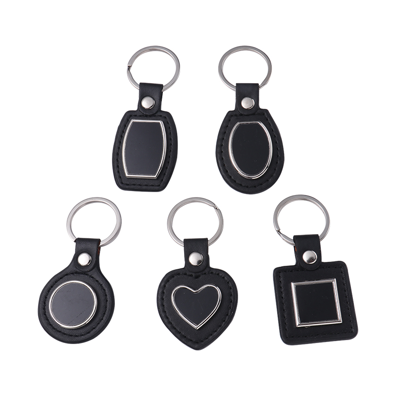 Laser Engraving Leather Metal Keychain with Black Aluminum Insert-PLS016