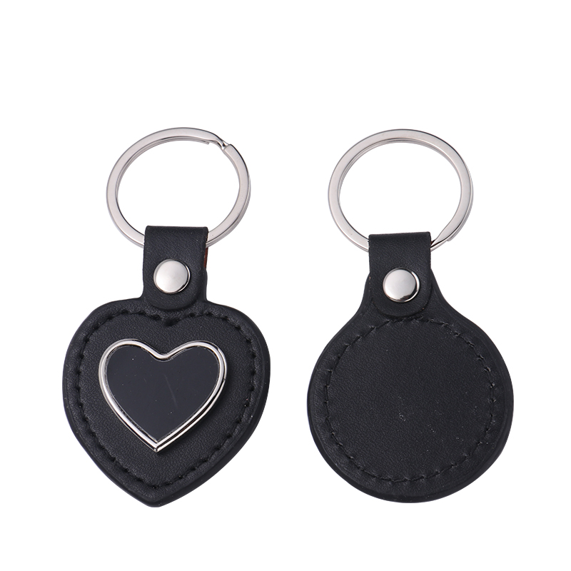 Laser Engraving Leather Metal Keychain with Black Aluminum Insert-PLS016