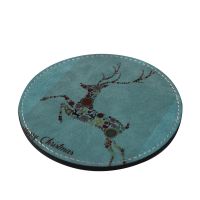 Subimation PU Leather Round Coasters-Malachite blue