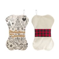 Sublimation Bone shape Linen Christmas Stocking with red plaid