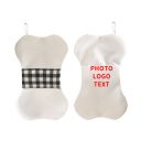 Sublimation Bone shape Linen Christmas Stocking with black plaid