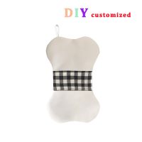 Sublimation Bone shape Linen Christmas Stocking with black plaid