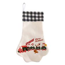 Sublimation Blank Dog paw shape Linen Christmas Stocking with black plaid