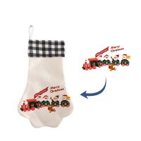 Sublimation Blank Dog paw shape Linen Christmas Stocking with black plaid