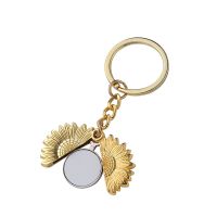 Sublimation Key Holder Sunflower Locket  Keychains Gold