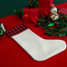 Sublimation Linen Christmas stockings with red plaid (20*43.5*30cm )