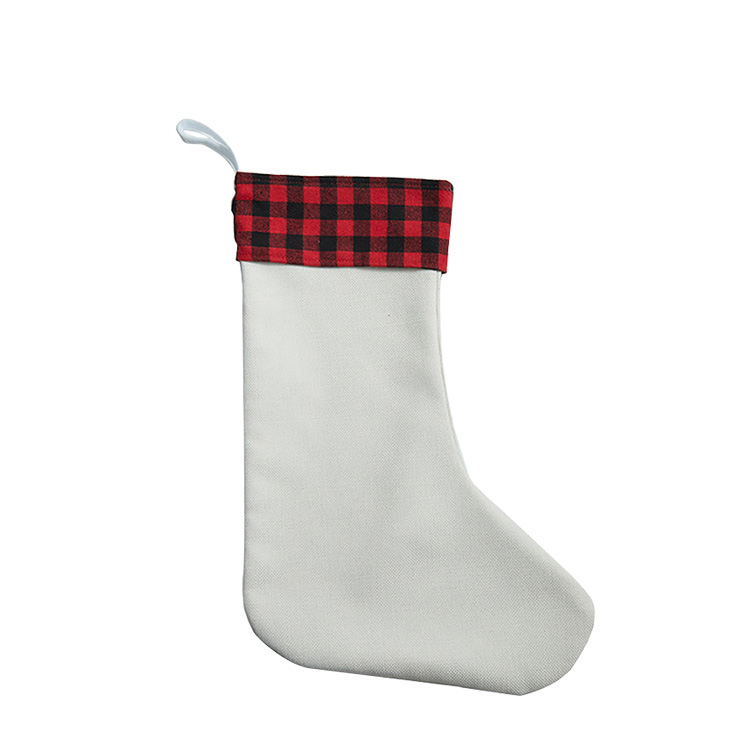 Sublimation Linen Christmas stockings with red plaid (20*43.5*30cm )