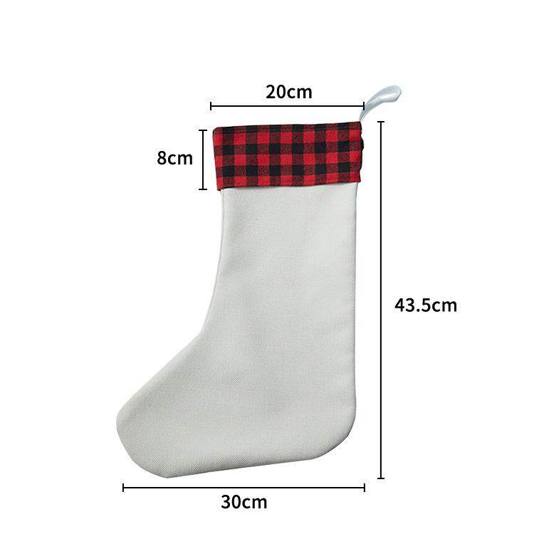 Sublimation Linen Christmas stockings with red plaid (20*43.5*30cm )